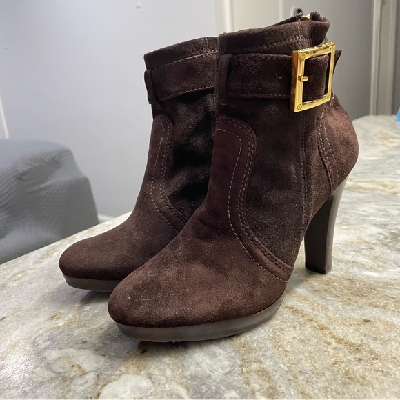 Tory Burch Brown Suede Melrose Platform Ankle Brown Boots Women's 5.5 M - Picture 1 of 12